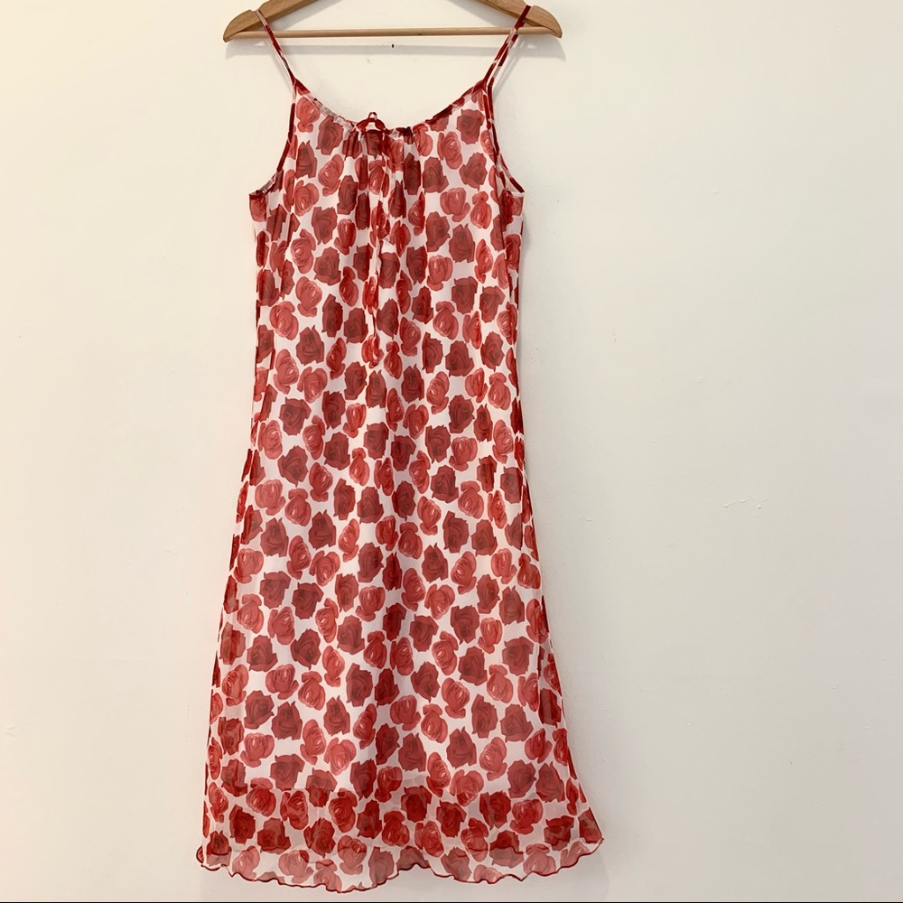 LA City Women’s Sleeveless Red Rose Print Dress MIDI